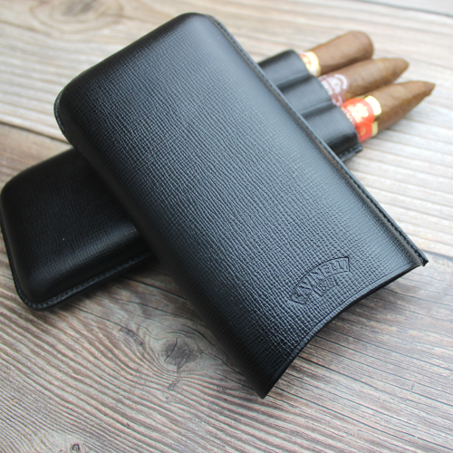 Savinelli Corona Leather Cigar Case - Black - Fits 3 Cigars (End of Line)